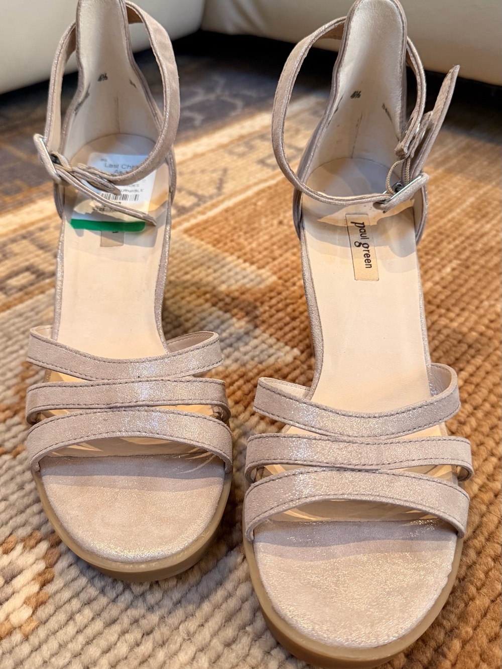 Paul Green Metallic Taupe Strappy Ankle‑Buckle Sandal Heels